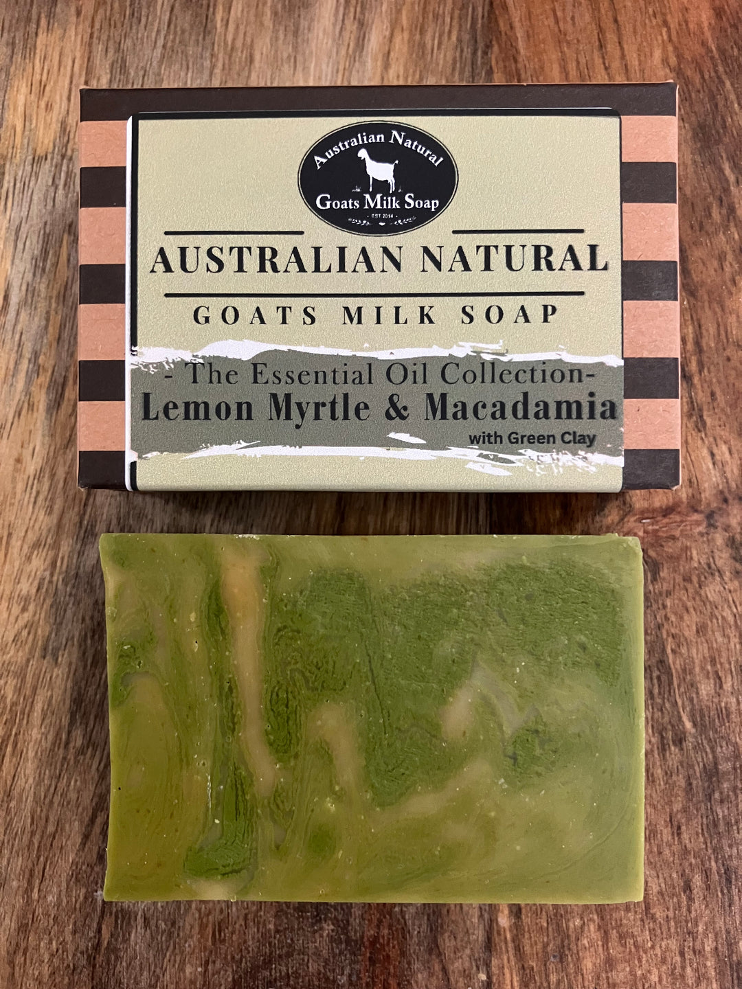 GOATS MILK SOAP - LEMON MYRTLE & MACADAMIA WITH GREEN CLAY - ESSENTIAL OIL BODY BAR