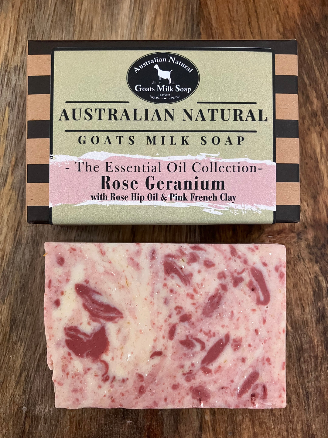 GOATS MILK SOAP - ROSE GERANIUM WITH ROSE HIP OIL & PINK CLAY - ESSENTIAL OIL BODY BAR