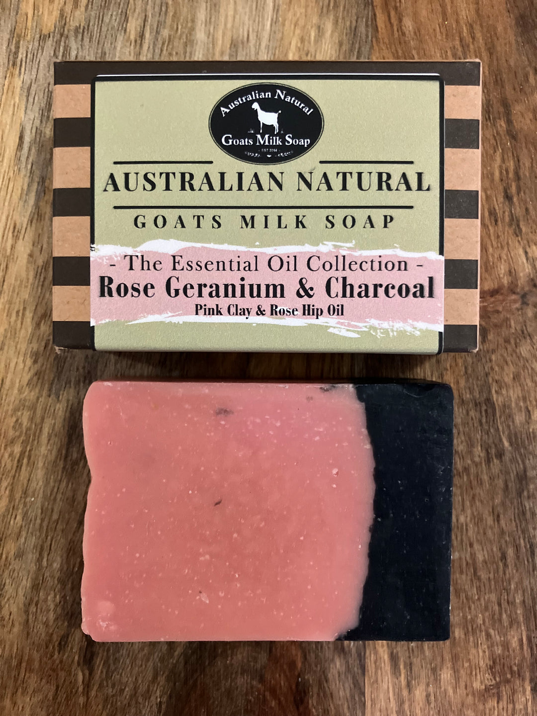 BEST GOATS MILK SOAP - ROSE GERANIUM & CHARCOAL WITH ROSE HIP OIL & PINK CLAY - ESSENTIAL OIL - BODY BAR