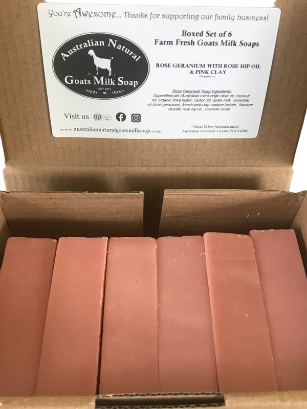 Boxed Set of 6 Nude Goat Milk Soap - Australian Natural Goats Milk Soap - Pink Rose