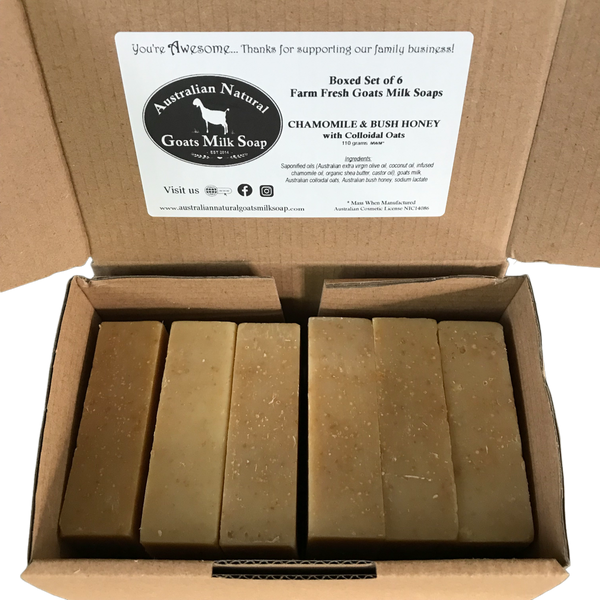 Boxed Set of 6 Nude Goat Milk Soap - Australian Natural Goats Milk Soap - Chamomile &amp; Bush Honey