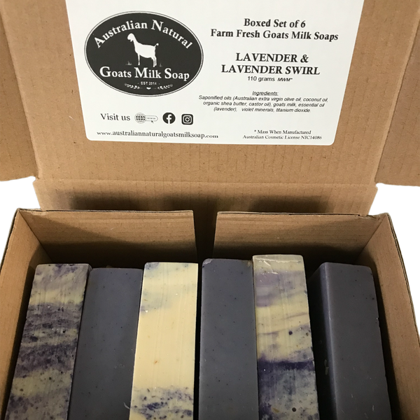 Boxed Set of 6 Nude Goat Milk Soap - Australian Natural Goats Milk Soap - Lavender &amp; Lavender Swirl