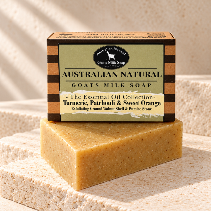 Turmeric, Patchouli &amp; Sweet Orange with Ground Walnut &amp; Pumice Stone Exfoliation | Essential Oil