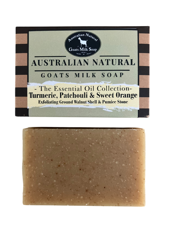 Turmeric, Patchouli &amp; Sweet Orange with Ground Walnut &amp; Pumice Stone Exfoliation | Essential Oil
