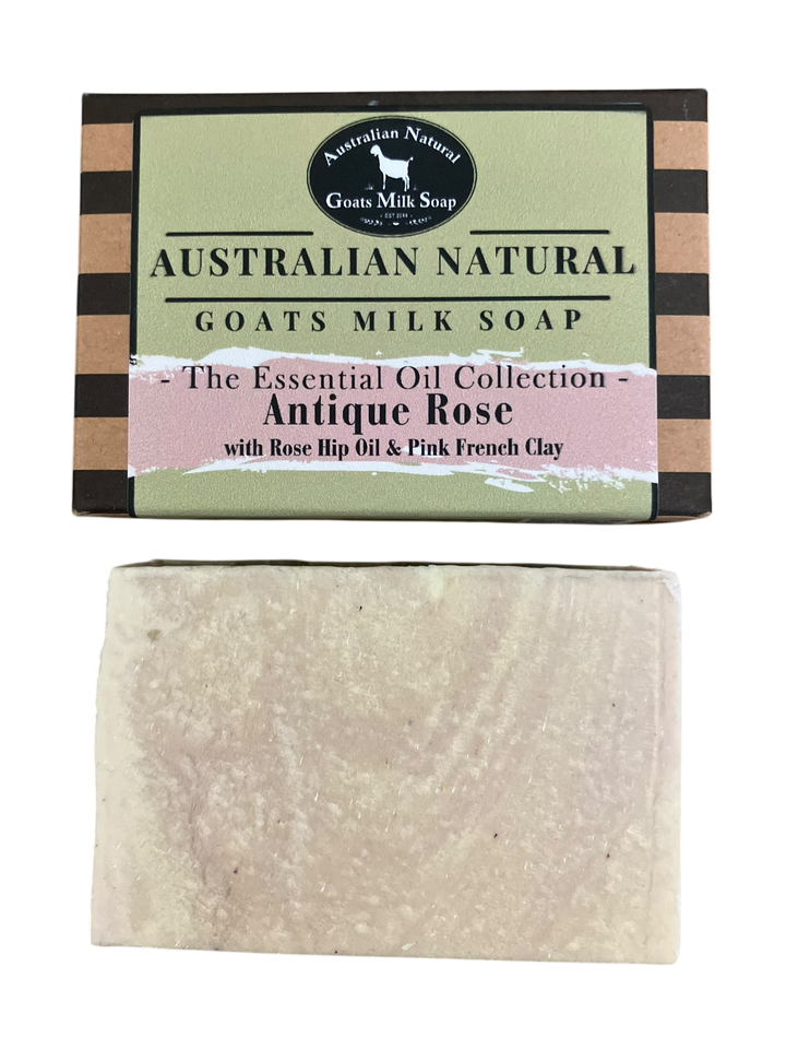 ESSENTIAL OIL GOATS MILK SOAP - ROSE ANTIQUE, ROSE GERANIUM WITH ROSE HIP &amp; SOFT PINK CLAY - FLORAL