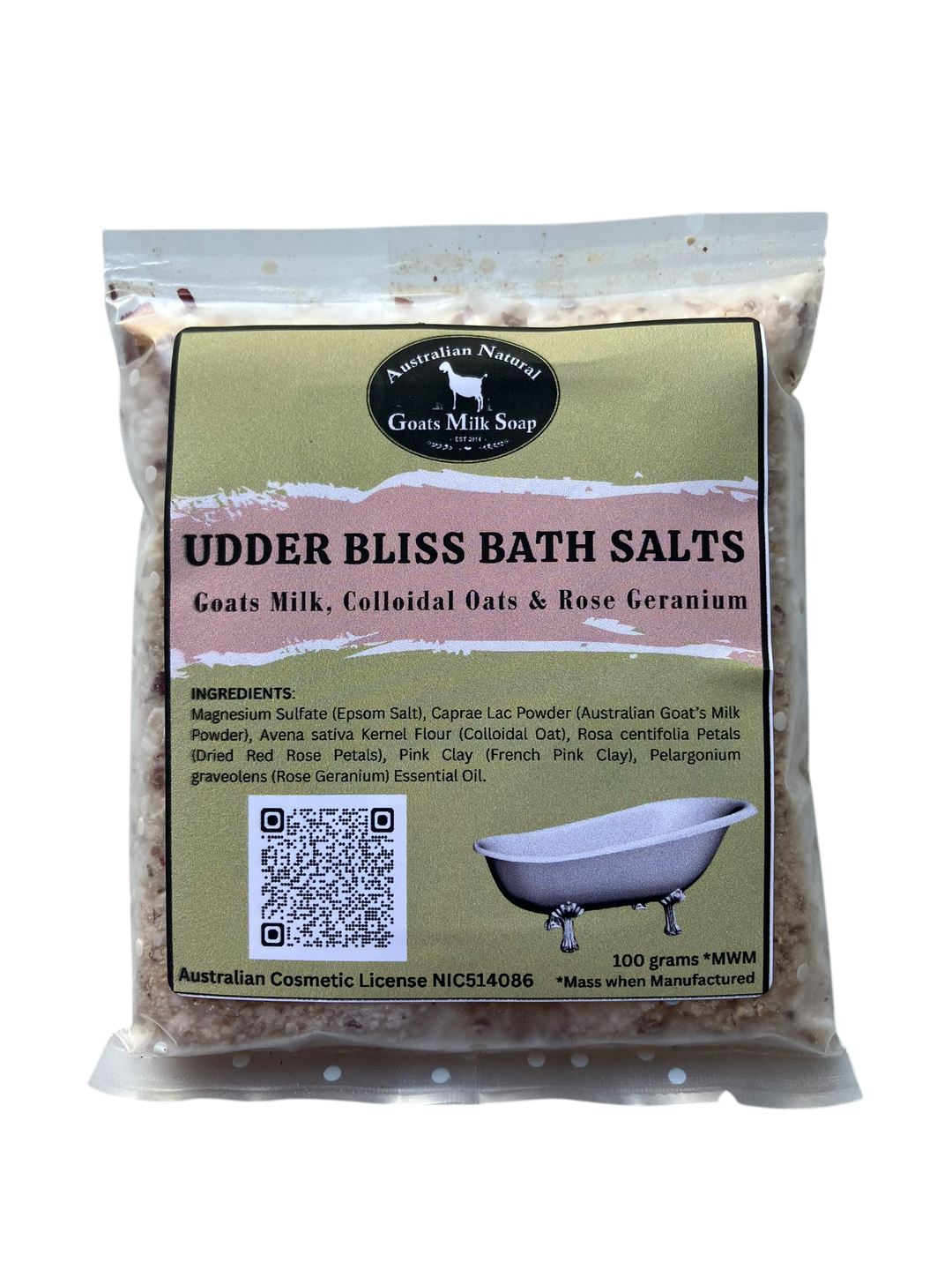 Goats Milk Bath Salts with Colloidal Oats - 100 gram Easy Tear Sachet