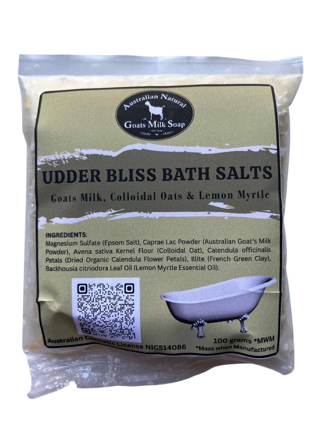 Goats Milk Bath Salts with Colloidal Oats - 100 gram Easy Tear Sachet