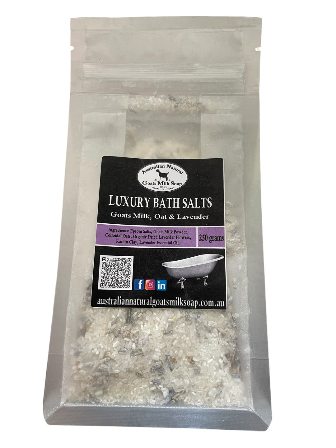 Goats Milk Bath Salts with Colloidal Oats - 250 gram Resealable Standup Bag