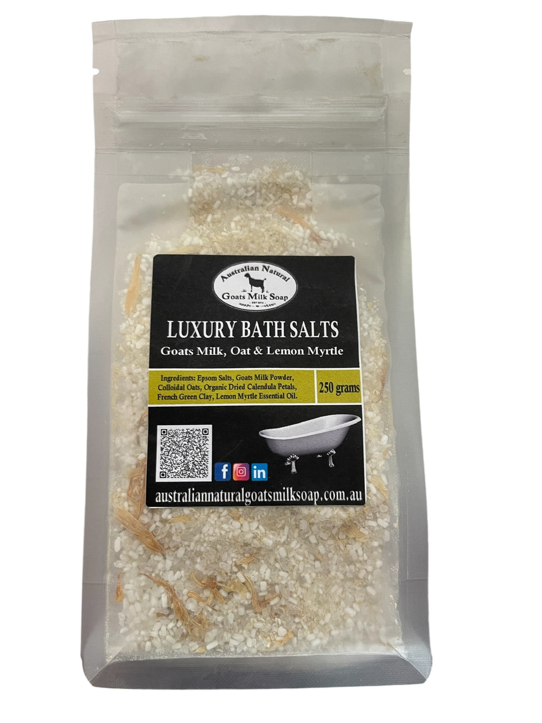 Goats Milk Bath Salts with Colloidal Oats - 250 gram Resealable Standup Bag