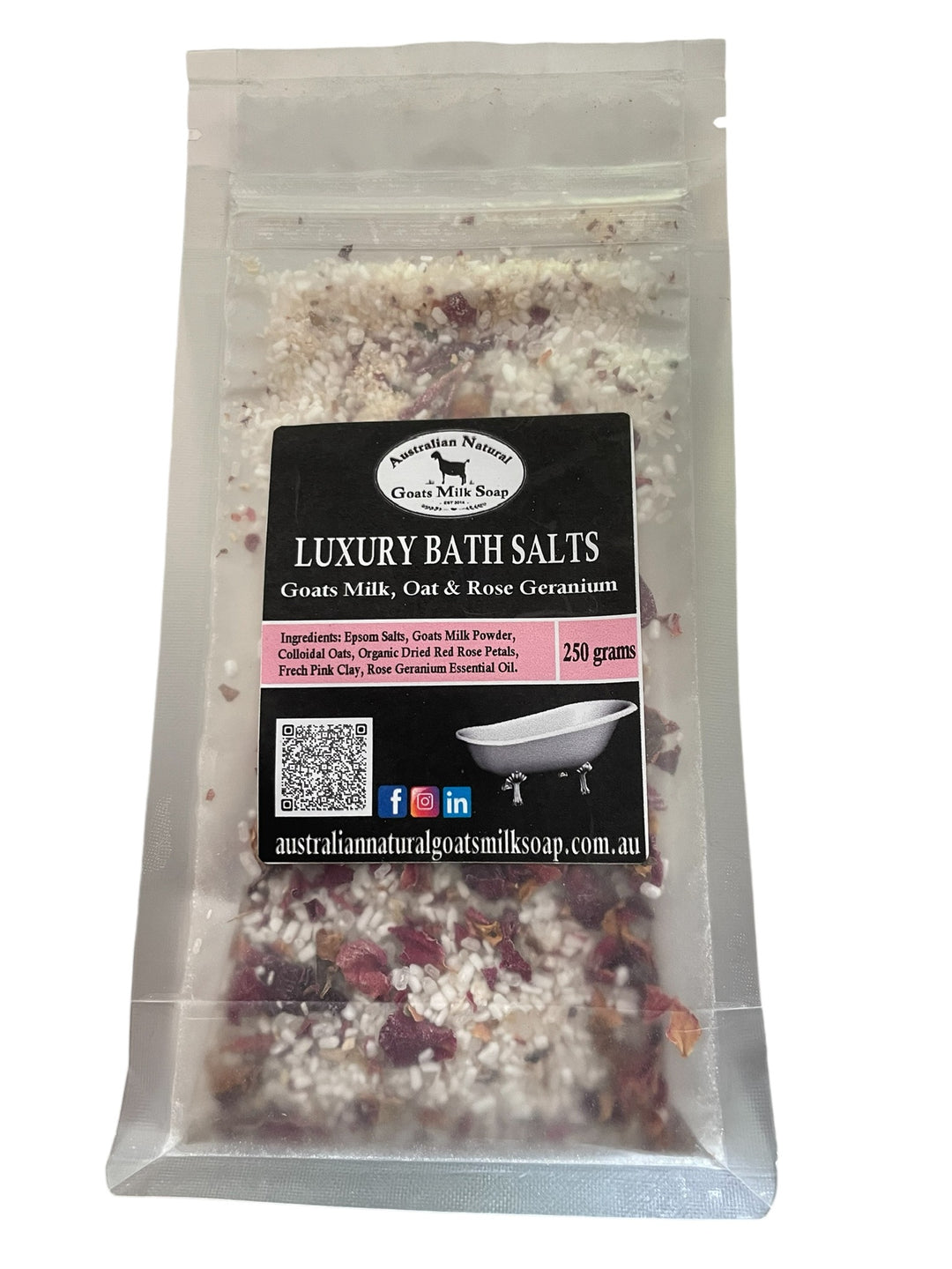 Goats Milk Bath Salts with Colloidal Oats - 250 gram Resealable Standup Bag