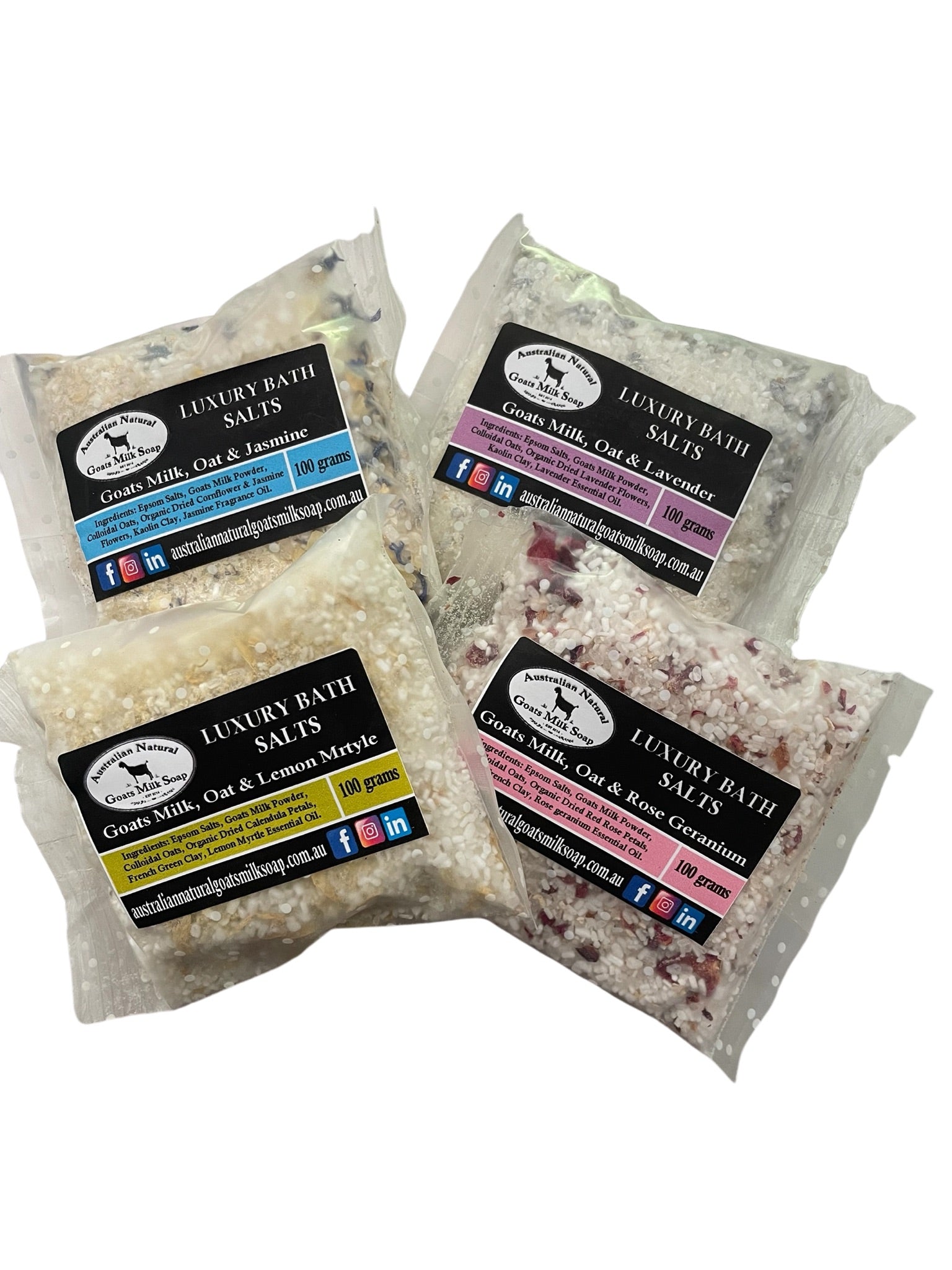 Luxury Bath Salts, Goats Milk Bath Salts, Sachet Bath Salts, 4 pack