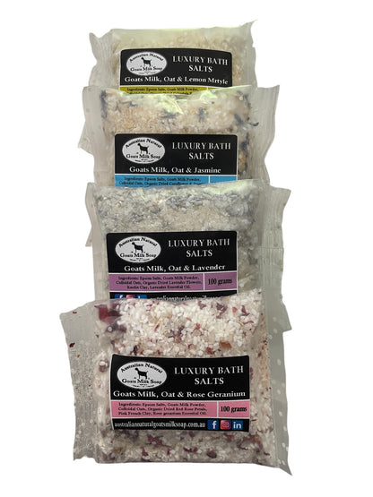 Luxury Bath Salts, Goats Milk Bath Salts, sachet Bath Salts, 