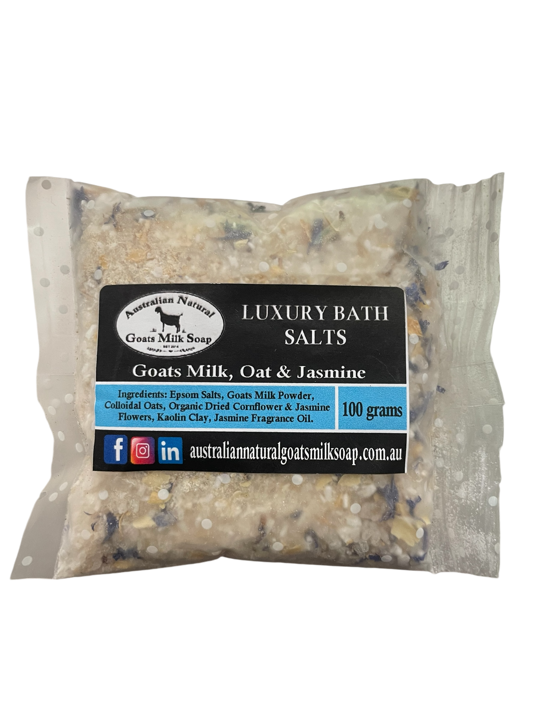 Luxury Bath Salts, Goats Milk Bath Salts, sachet Bath Salts, Jasmine Bath Salts