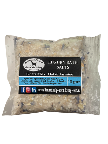 Luxury Bath Salts, Goats Milk Bath Salts, sachet Bath Salts, Jasmine Bath Salts