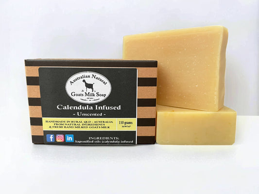 SOOTHING GOATS MILK SOAP - INFUSED CALENDULA - SENSITIVE SKIN BODY BAR