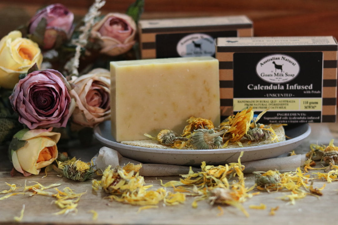 Calendula Infused with Petals - Unscented - Australian Natural Goats Milk Soap 