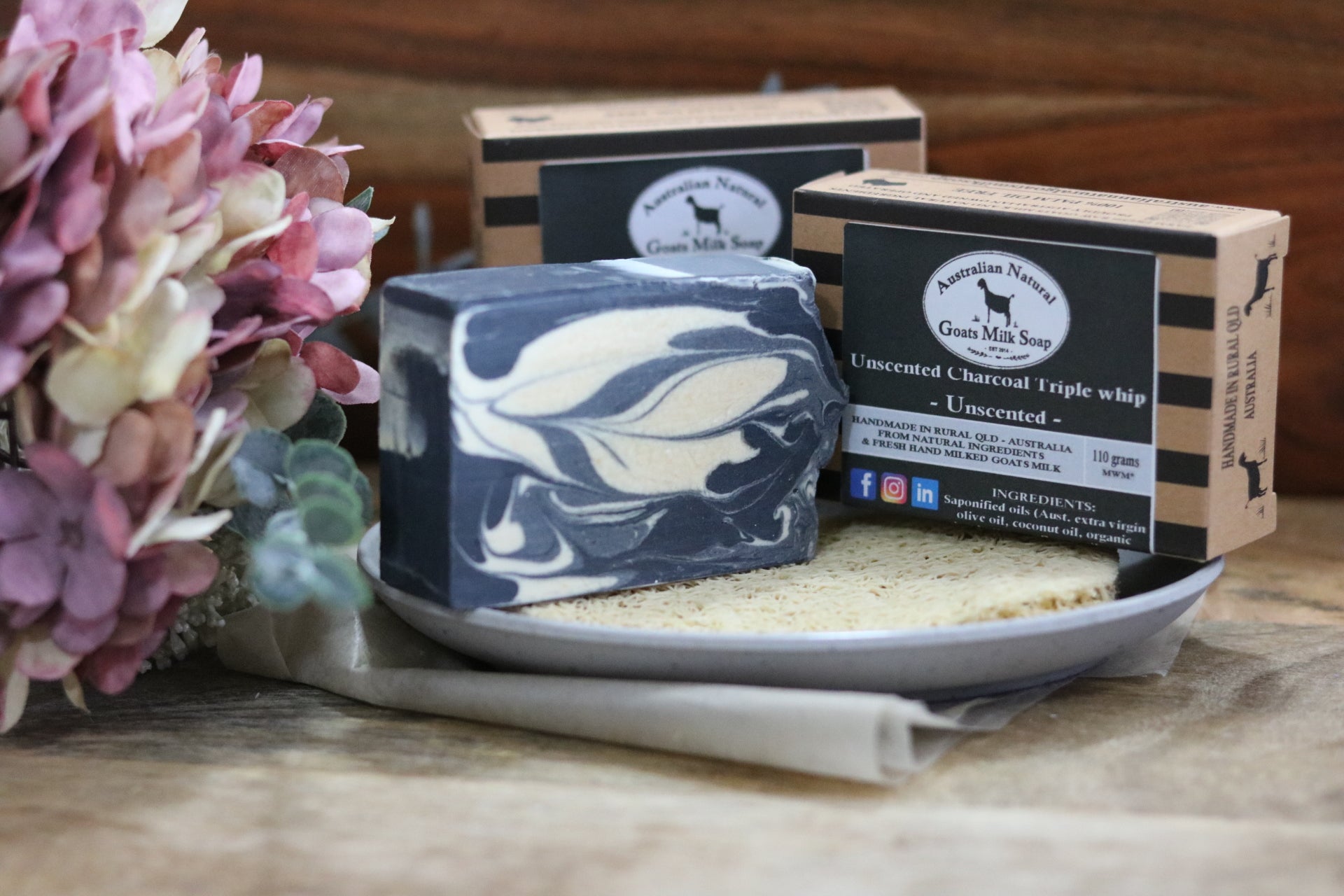 Charcoal Triple Whip - Unscented - Australian Natural Goats Milk Soap