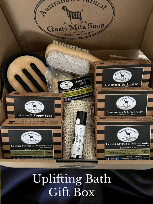 Premium Uplifting (Citrus Aroma's) Gift Pack - AUSTRALIAN NATURAL GOATS MILK SOAP - BEST GOATS MILK SOAP - AUSTRALIA WIDE - Bath Salts Gift Box Contents