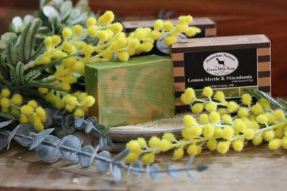 GOATS MILK SOAP - LEMON MYRTLE & MACADAMIA WITH GREEN CLAY - ESSENTIAL OIL BODY BAR