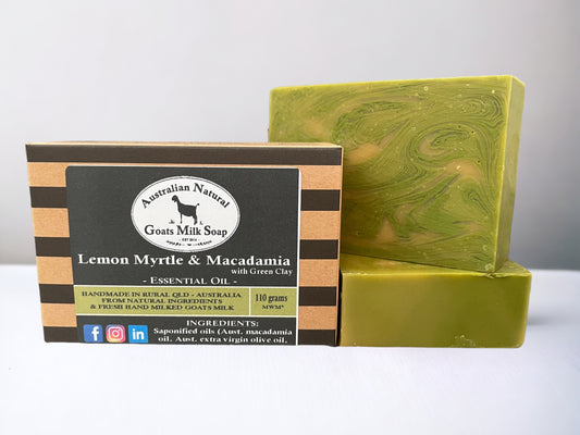 Lemon Myrtle and Macadamia with Green Clay - Essential Oil - Australian Natural Goats Milk Soap - Unboxed