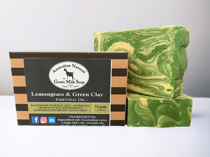 GOATS MILK SOAP - LEMON GRASS & GREEN CLAY - ESSENTIAL OIL BODY BAR