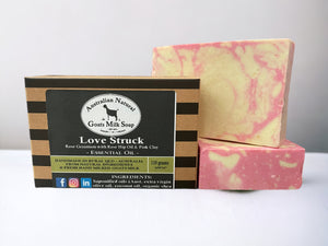 GOATS MILK SOAP - LOVE STRUCK - ROSE GERANIUM WITH ROSE HIP OIL &amp; PINK CLAY - ESSENTIAL OIL BODY BAR -  Unboxed and Boxed
