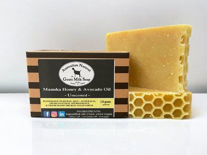 SOOTHING GOATS MILK SOAP - MANUKA HONEY &amp; AVOCADO OIL - SENSITIVE SKIN BODY BAR - Unboxed and Boxed