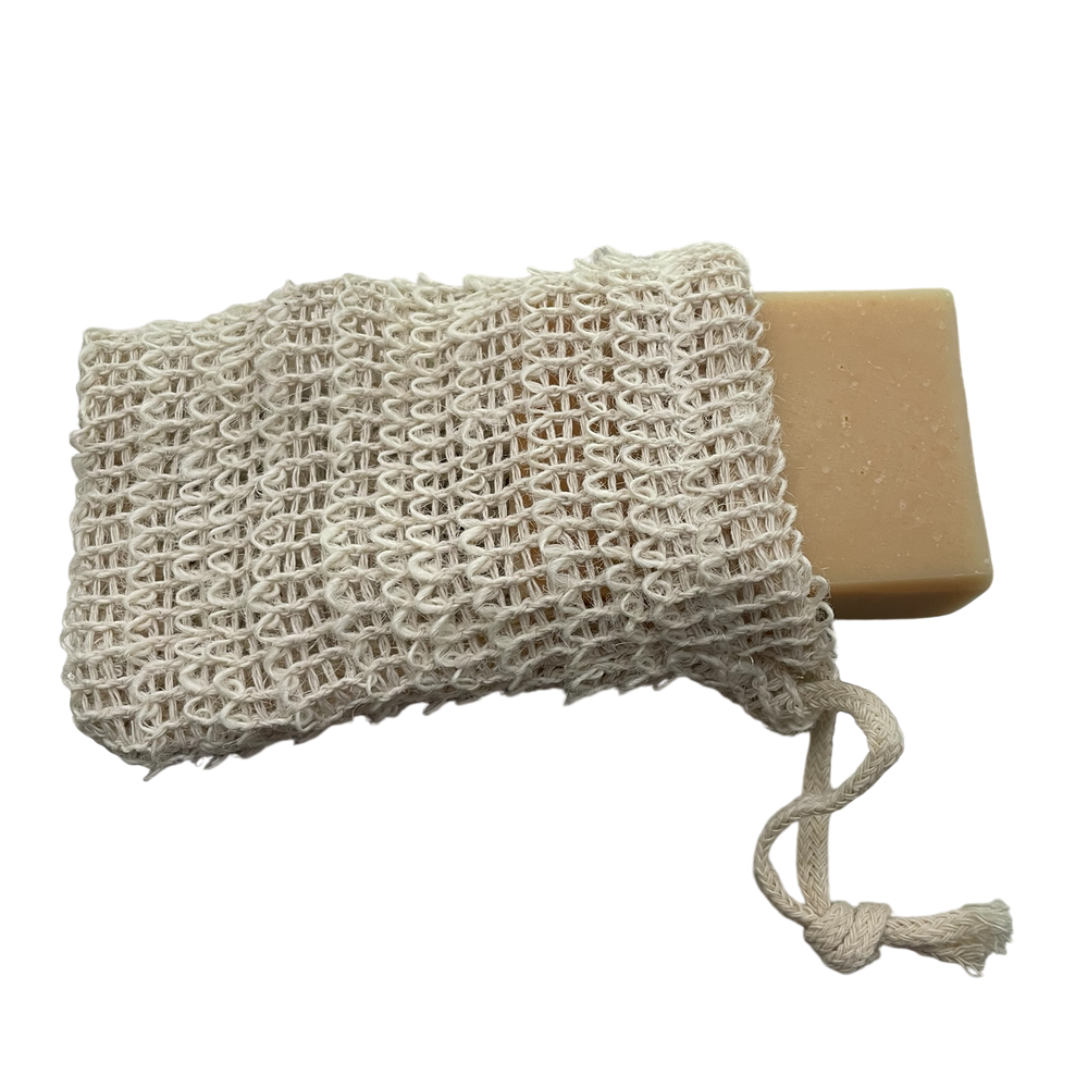 Natural Sisal Exfoliation Mitt with Soap as display