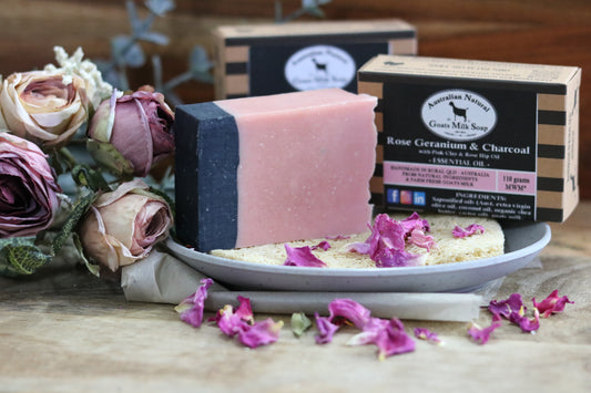 Rose Geranium and Charcoal - Essential Oil - Australian Natural Goats Milk Soap 