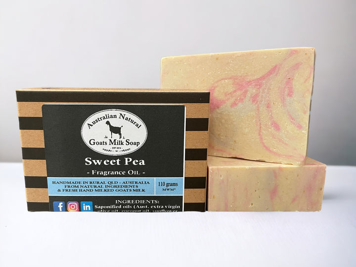 GOATS MILK SOAP - SWEET PEA - FRAGRANCED BODY BAR - Unboxed and boxed display