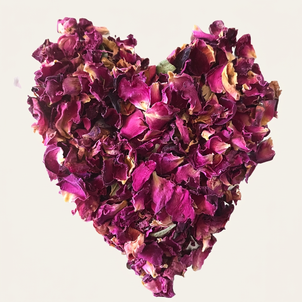 Rose petals heart with ivory background