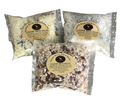 Goats Milk Bath Salts with Colloidal Oats - 3 Pack - Easy Tear Pouch