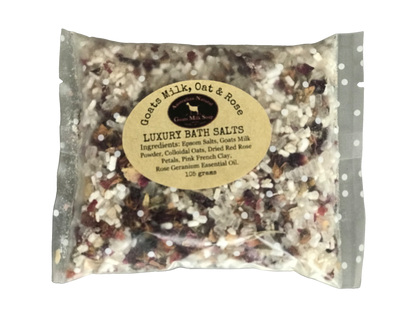 Goats Milk Bath Salts with Colloidal Oats - Rose Geranium - Easy Tear Pouch