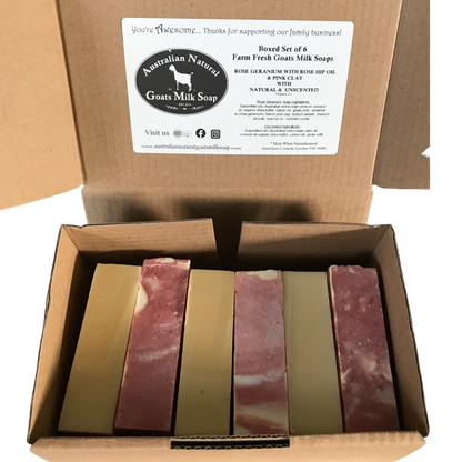 Boxed Set of 6 Nude Goat Milk Soap - Australian Natural Goats Milk Soap - Rose Geranium with Natural &amp; Unscented