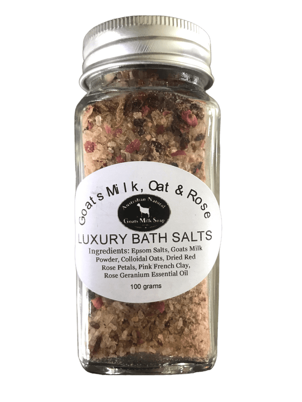 Goats Milk Bath Salts with Colloidal Oats - Rose Geranium Bottle