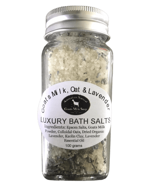 Goats Milk Bath Salts with Colloidal Oats - Lavender Bottle